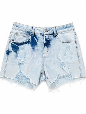 Distressed Light Blue Tie-Dye Denim Shorts - Women